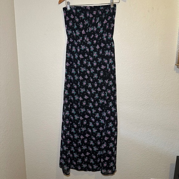 Forever 21 Size M Strapless Maxi Dress Black Floral Summer Bohemian Dark Romance - Picture 5 of 7